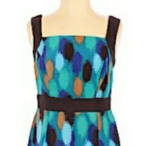 Mod Apron Watercolor Abstract Polka Dot Sleeveless Midi Dress Blue Green Sz 4 - Picture 4 of 11